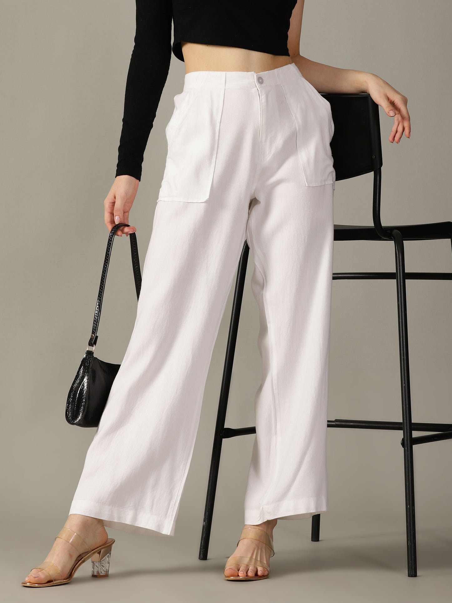 White Wide Leg Linen Trousers