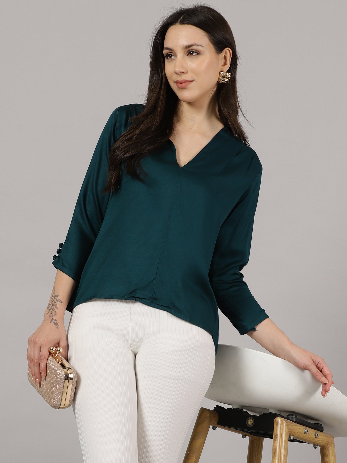 Teal V-Neck Viscose Top