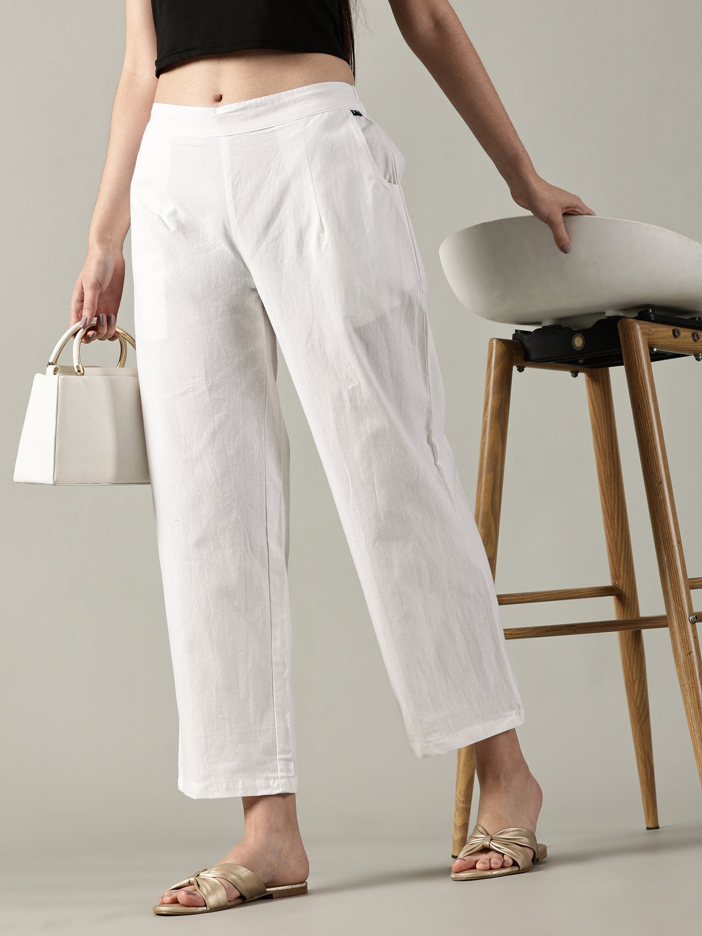 White Cotton Wide-Leg Pants