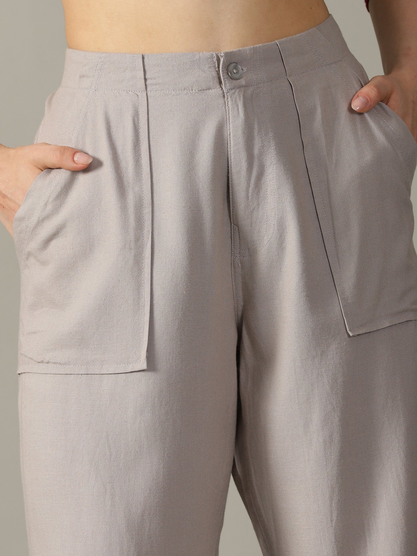 Light Grey Wide Leg Linen Trousers