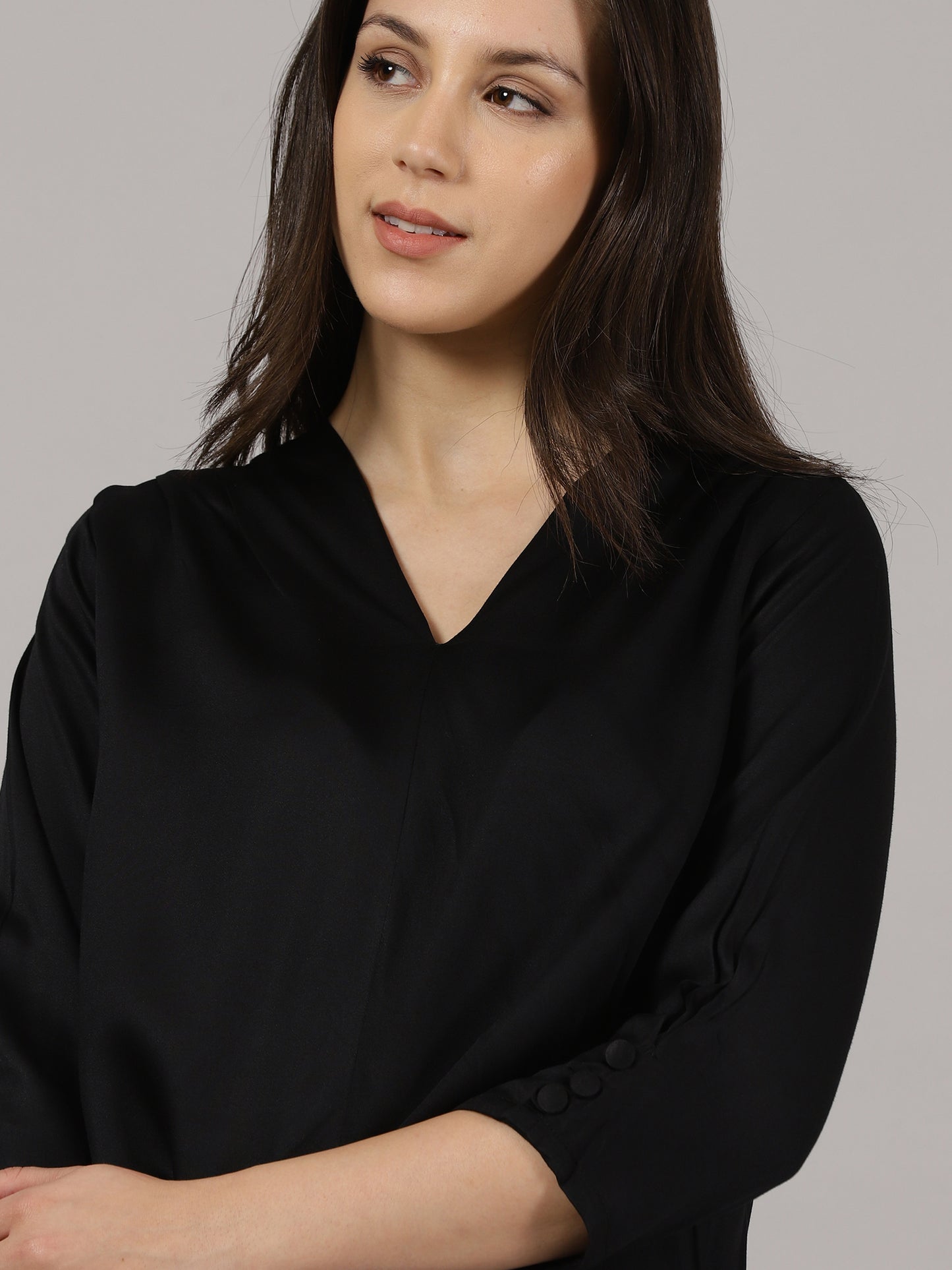 Black V-Neck Viscose Top