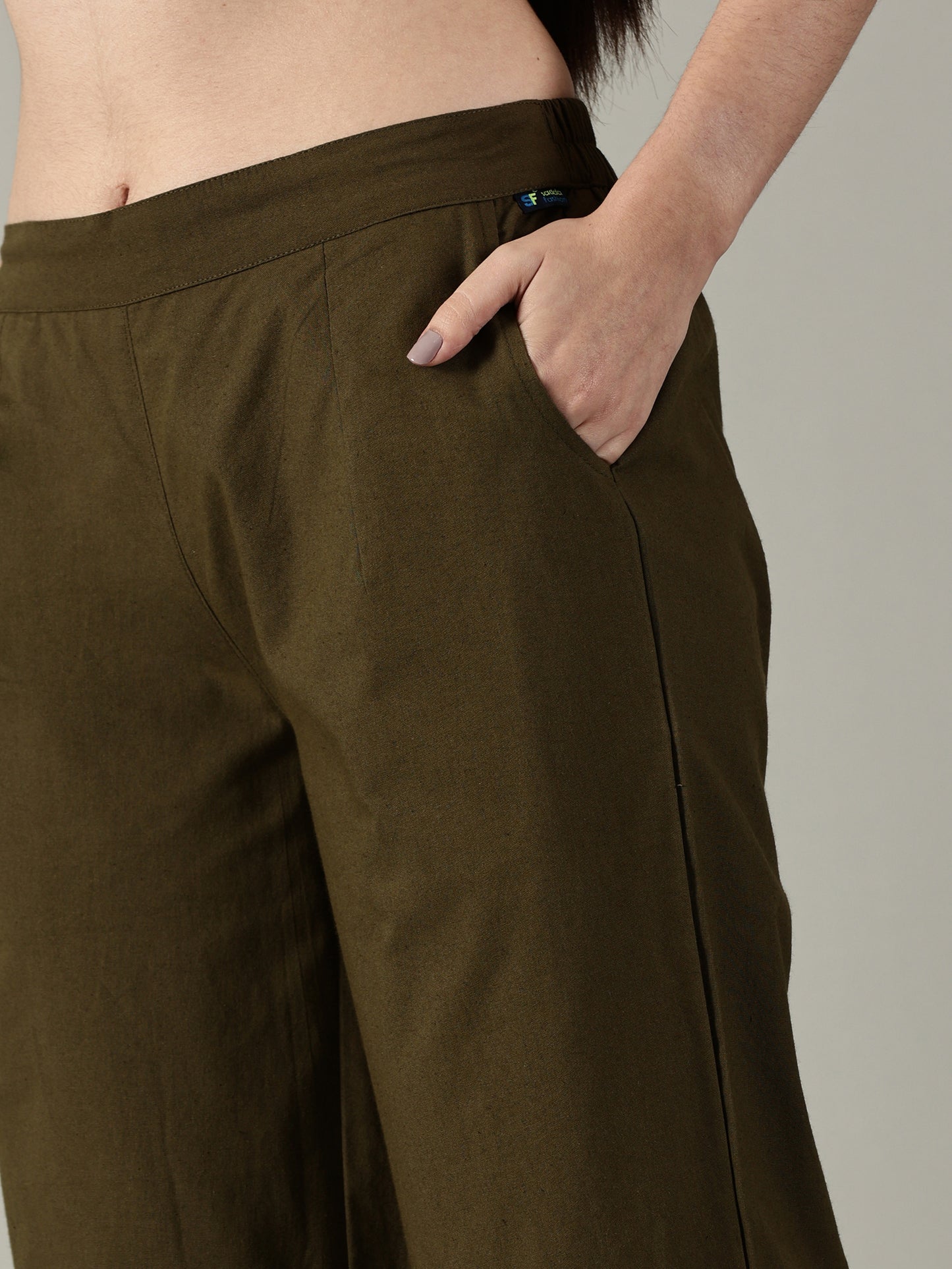 Olive Cotton Wide-Leg Pants