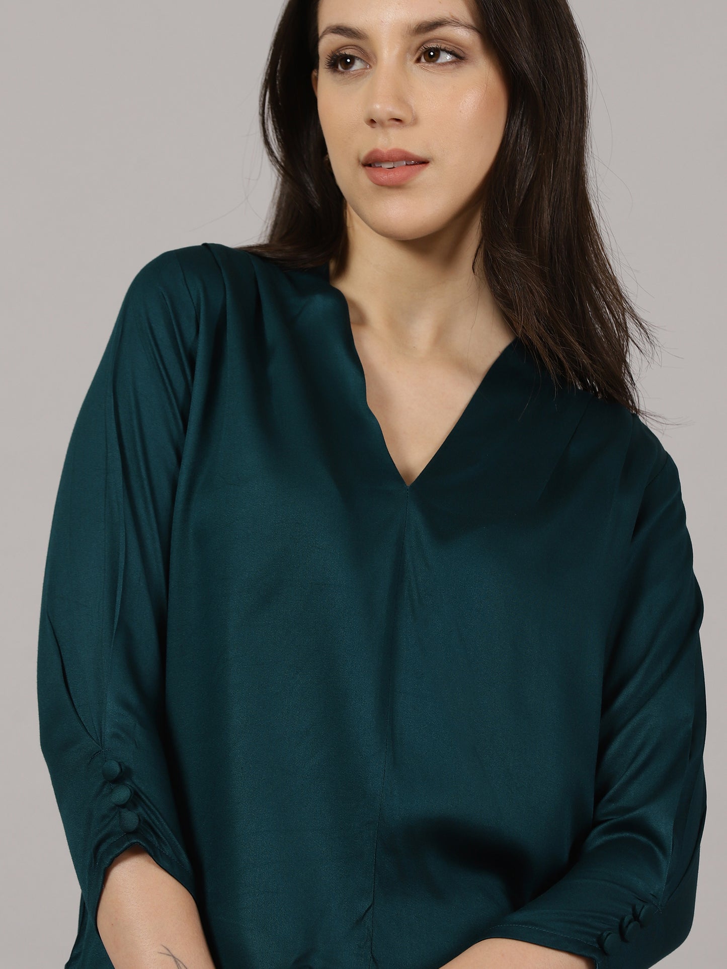 Teal V-Neck Viscose Top