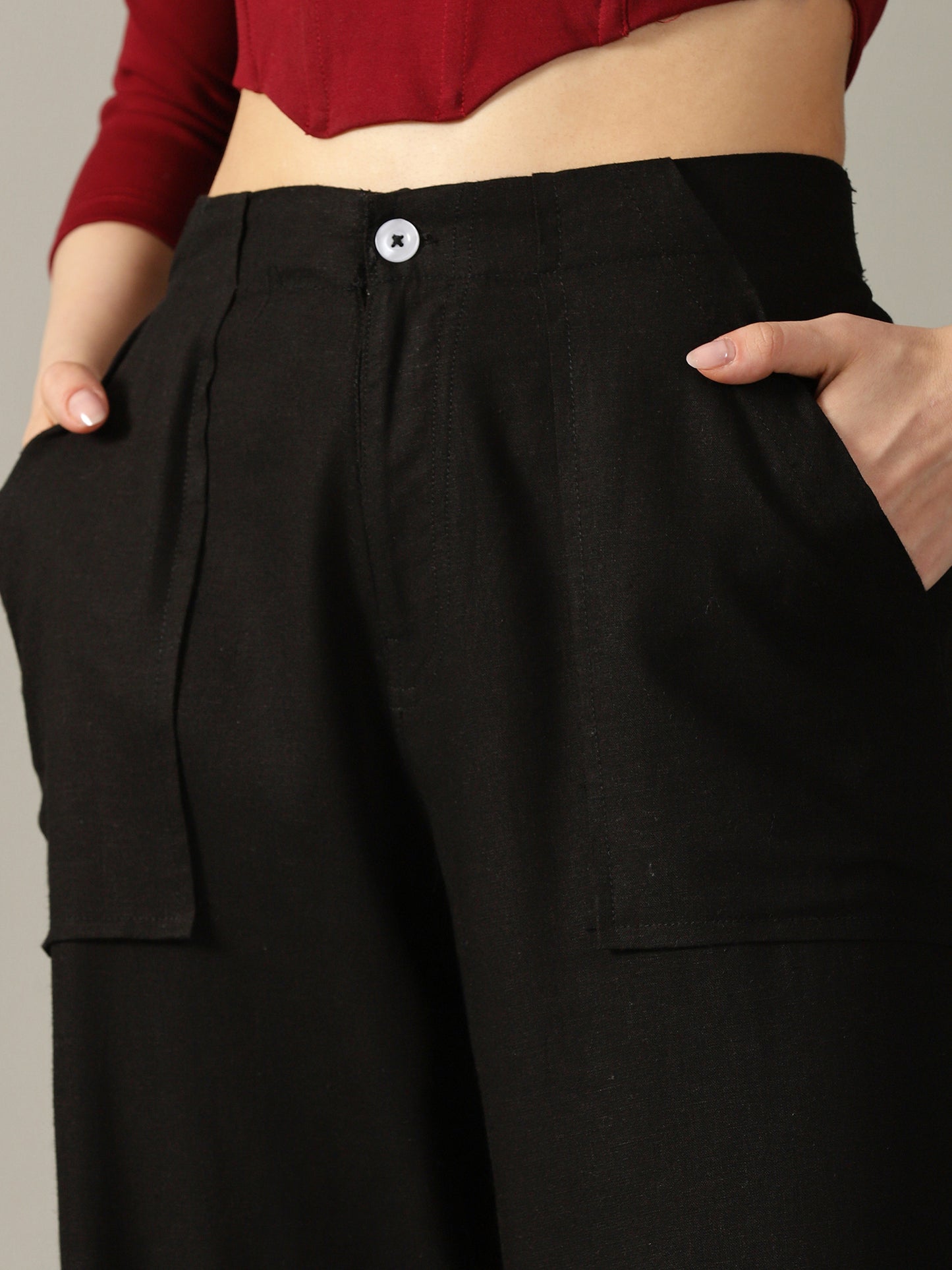 Black Wide Leg Linen Trousers