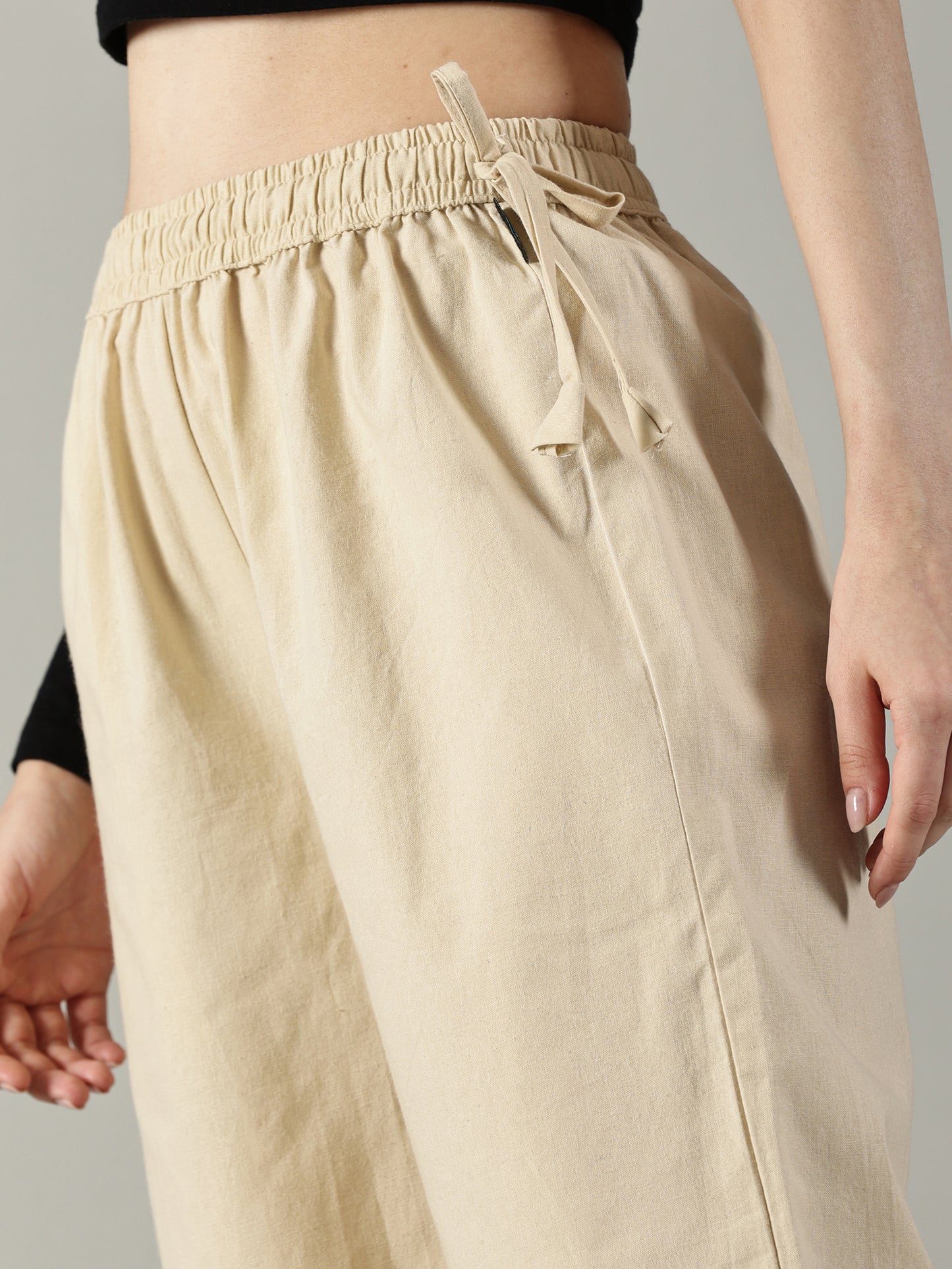 Beige White Cotton Crochet Palazzo