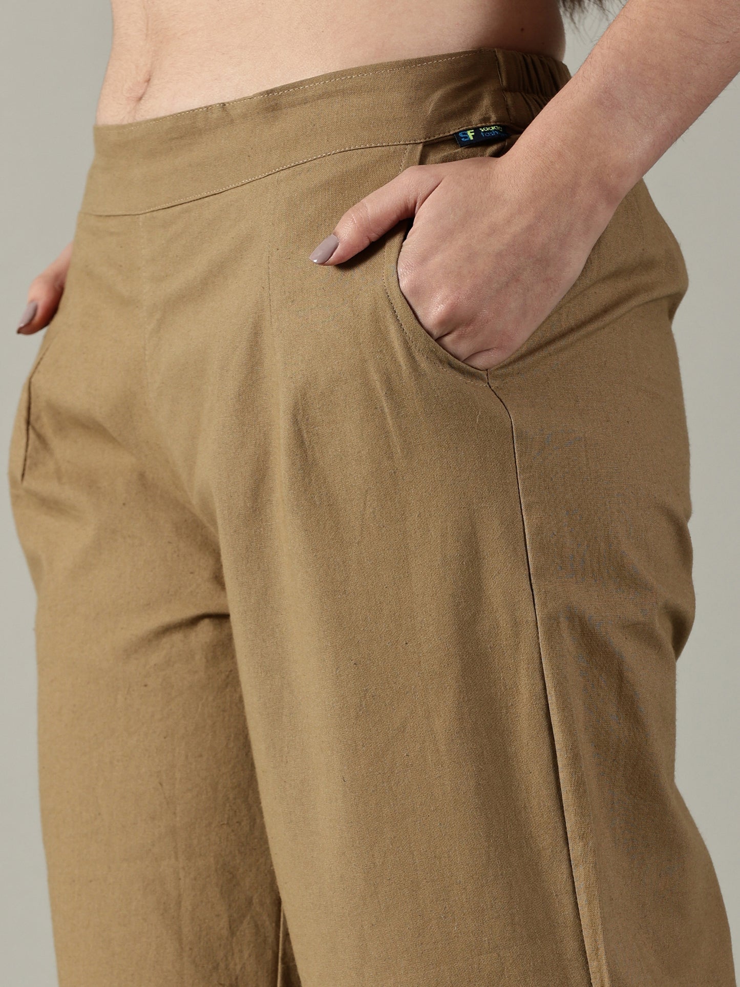 Light Brown Cotton Wide-Leg Pants