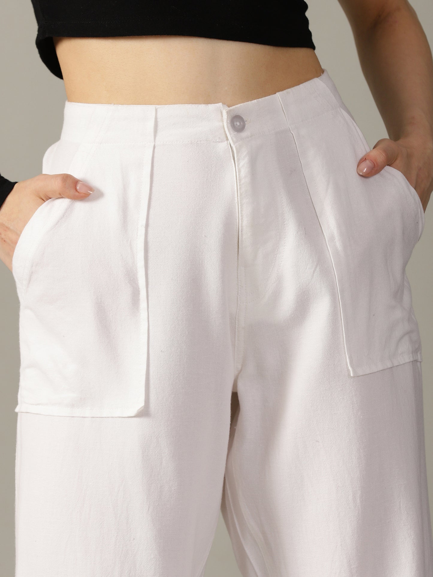 White Wide Leg Linen Trousers