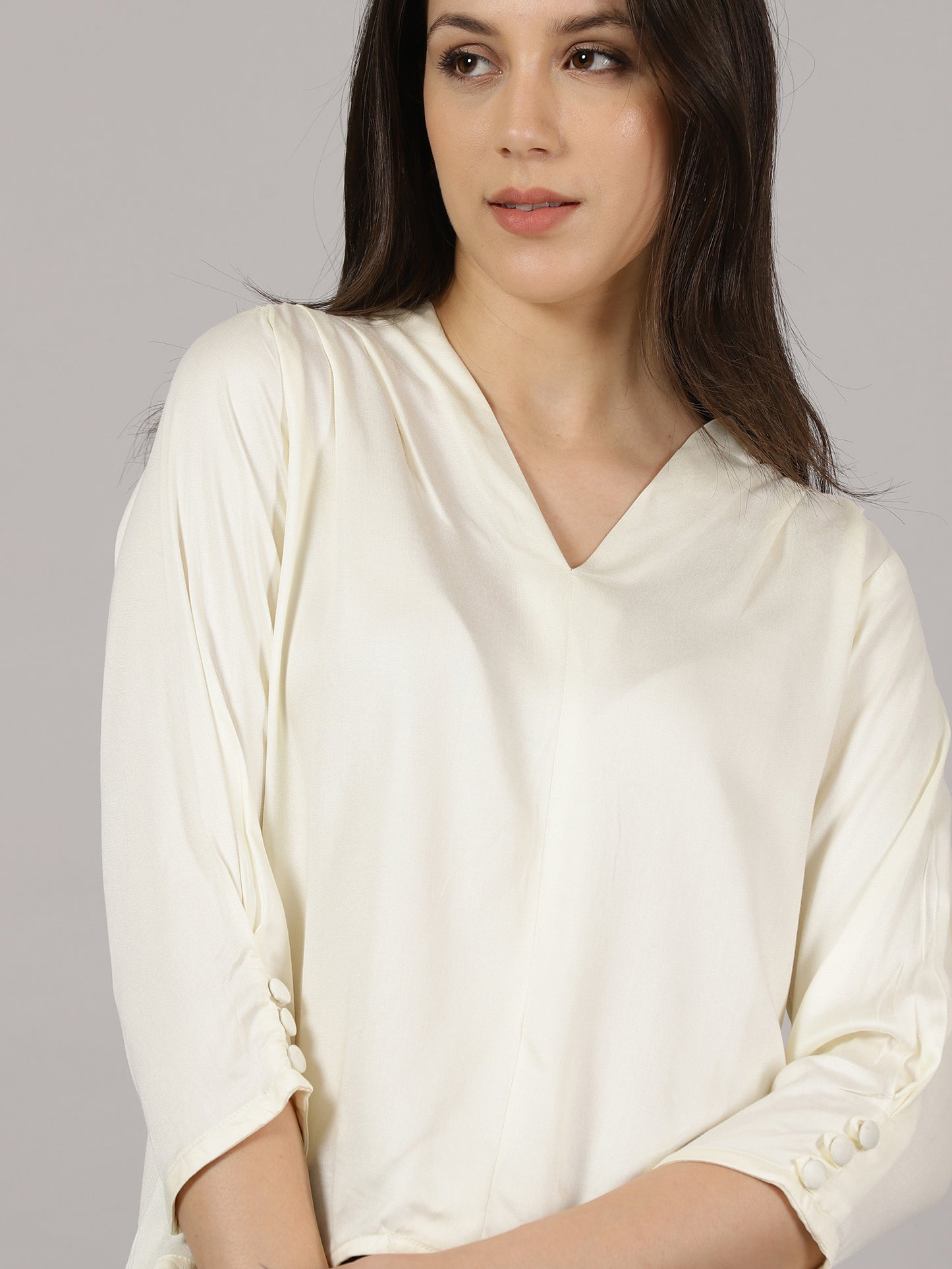 Cream V-Neck Viscose Top