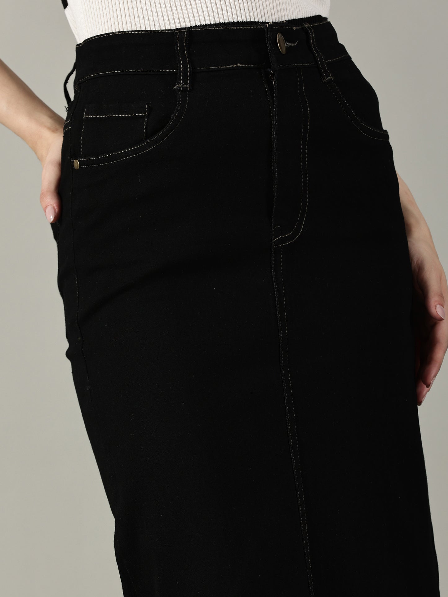 Black Denim Midi Skirt