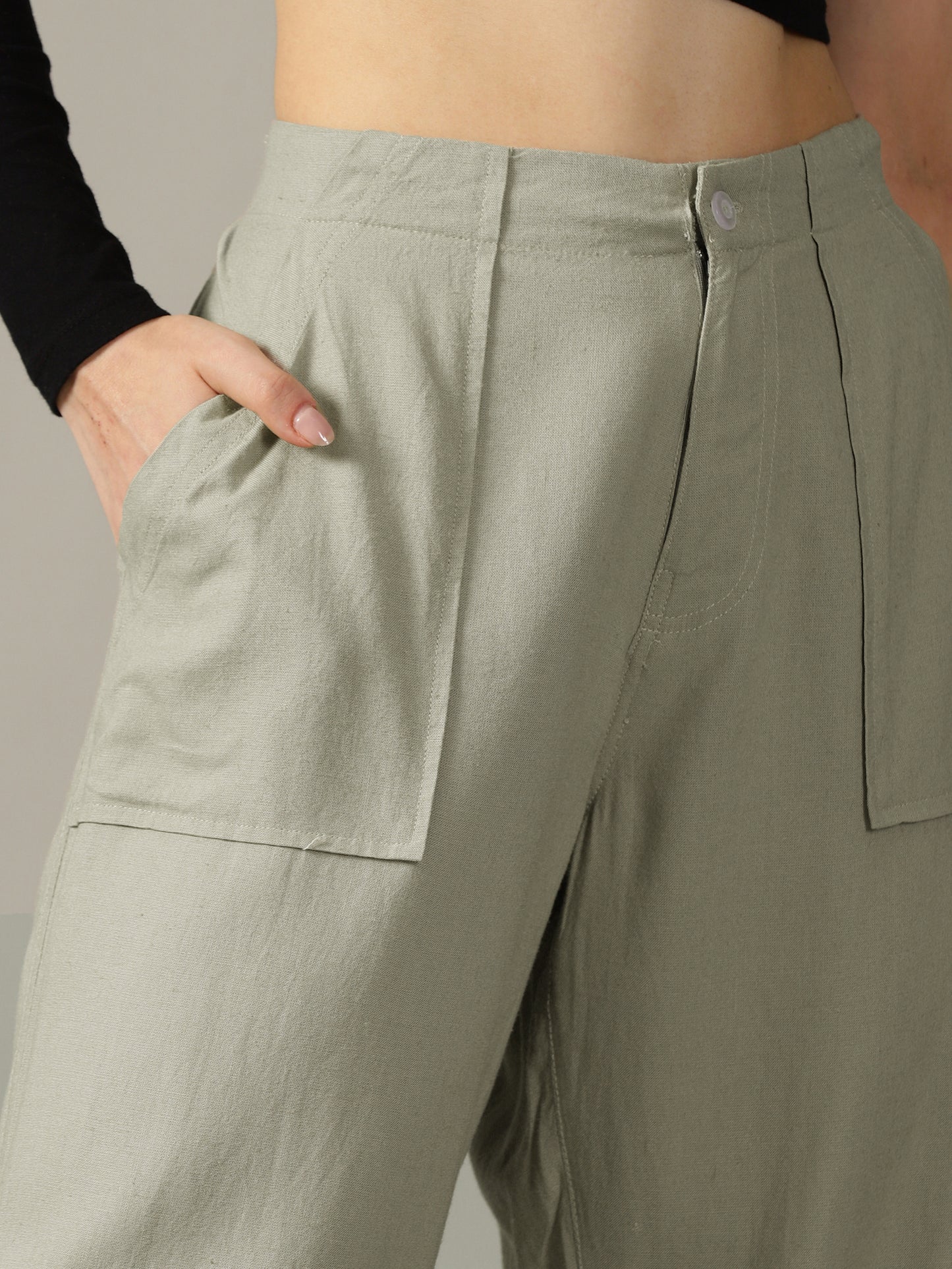 Tea Green Wide Leg Linen Trousers