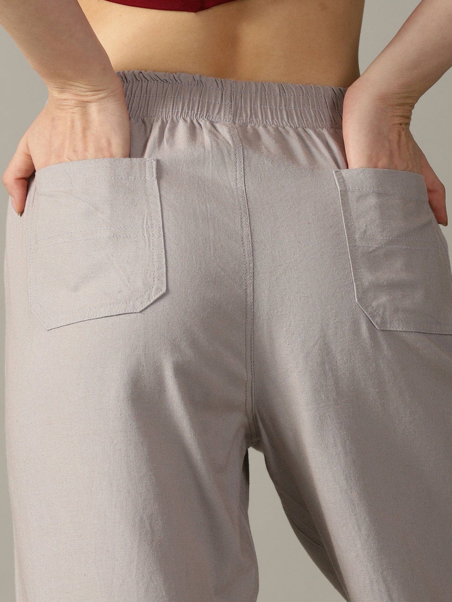 Light Grey Wide Leg Linen Trousers