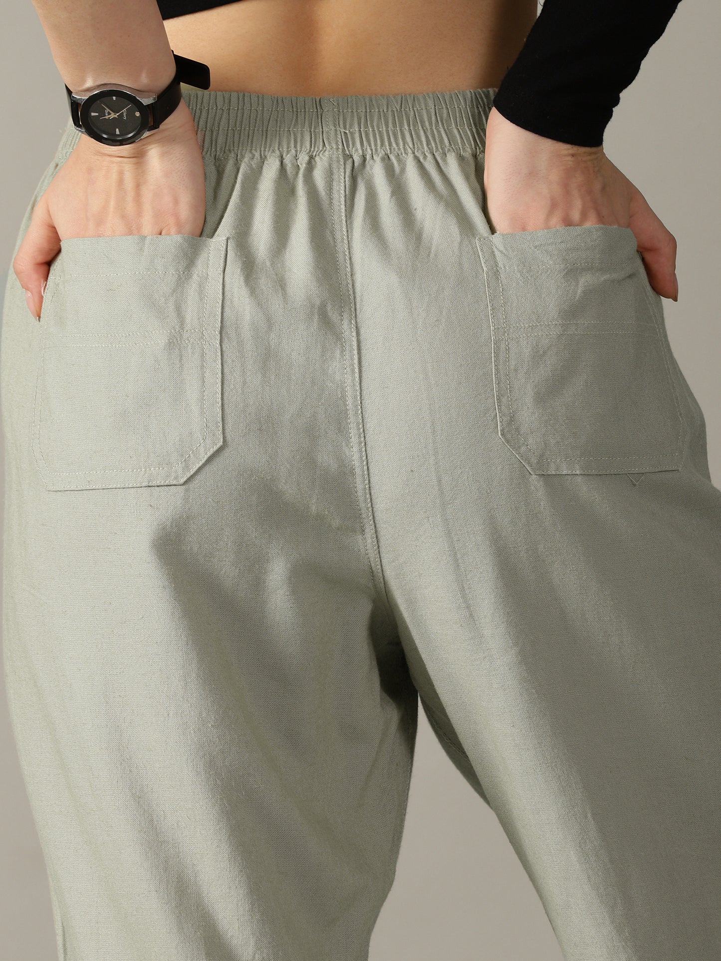 Tea Green Wide Leg Linen Trousers