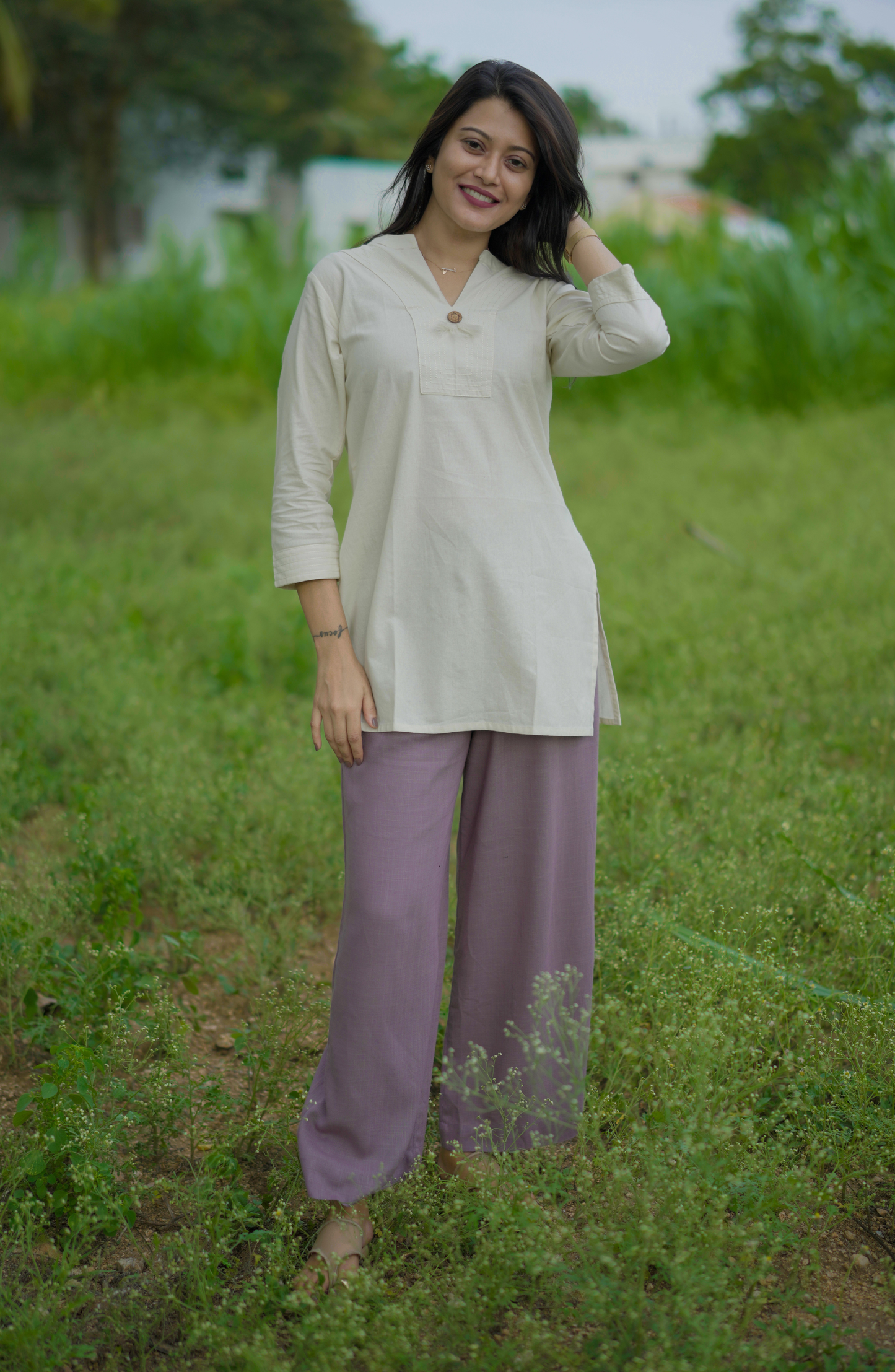 Cream Short Cotton Kurti