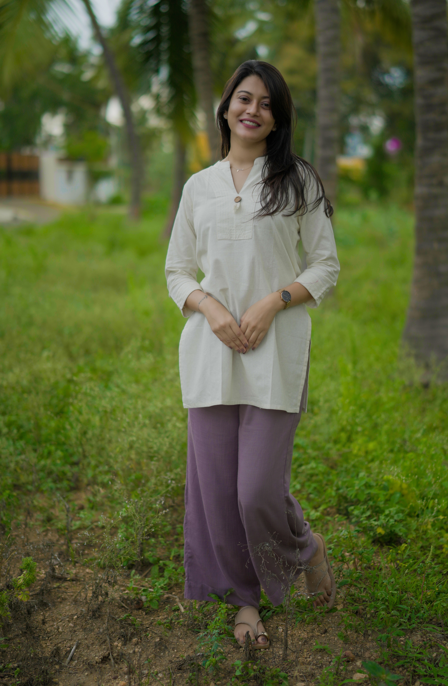 Cream Short Cotton Kurti