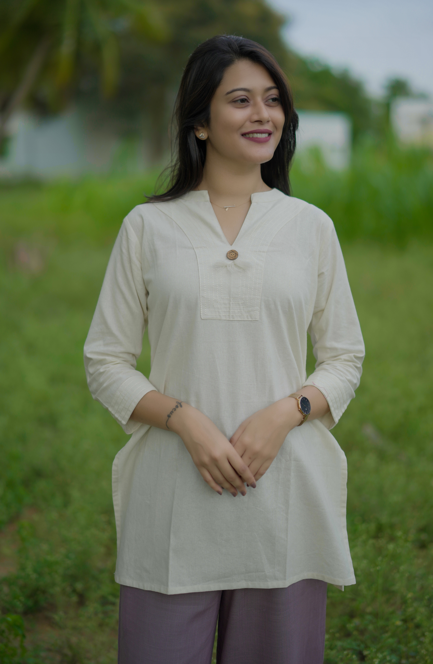 Cream Short Cotton Kurti